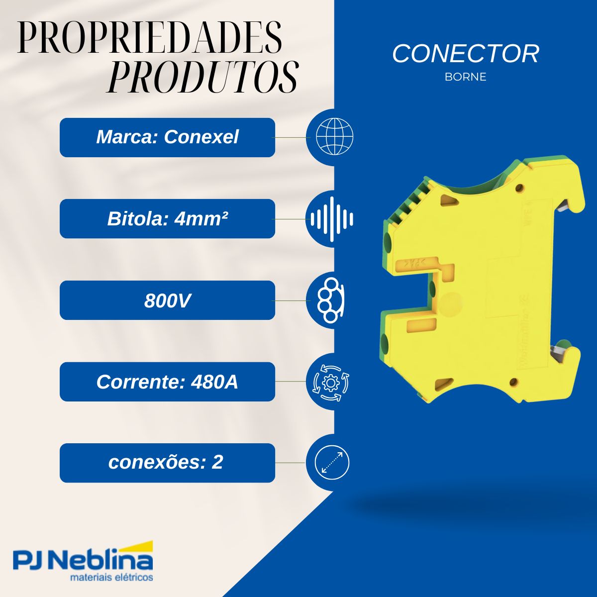 Conector Borne Passagem Terra 2 Conexões 4,00Mm 800V Vd/Am - Conexel