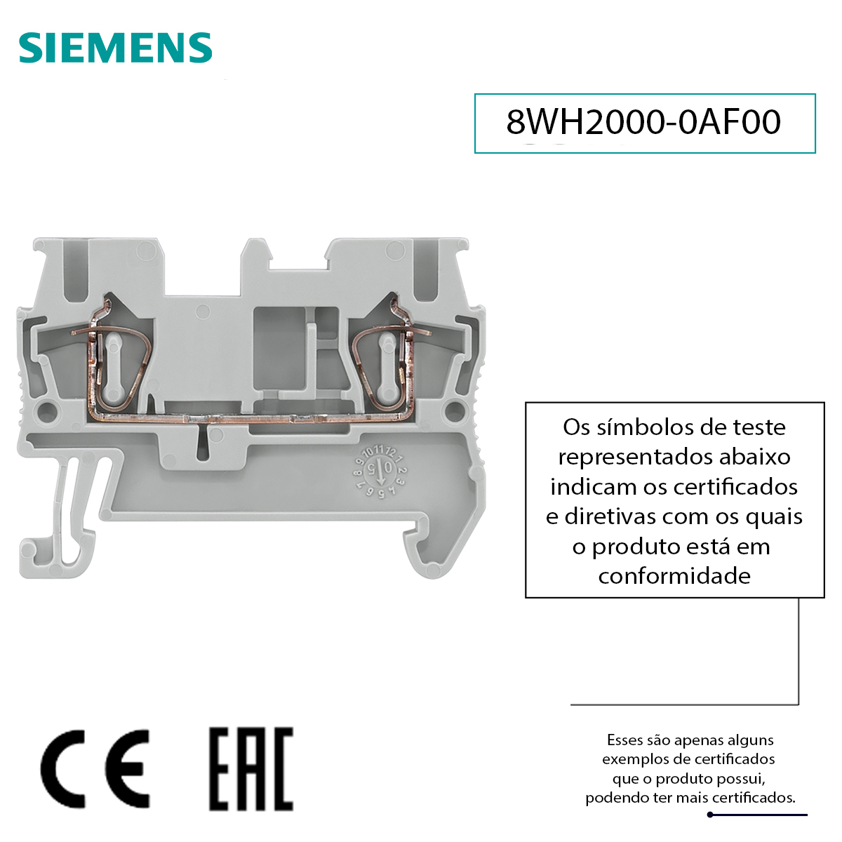 Conector Borne Passagem 2 Conexões 4,00Mm 800V Cinza 8WH20000AF00 Siemens