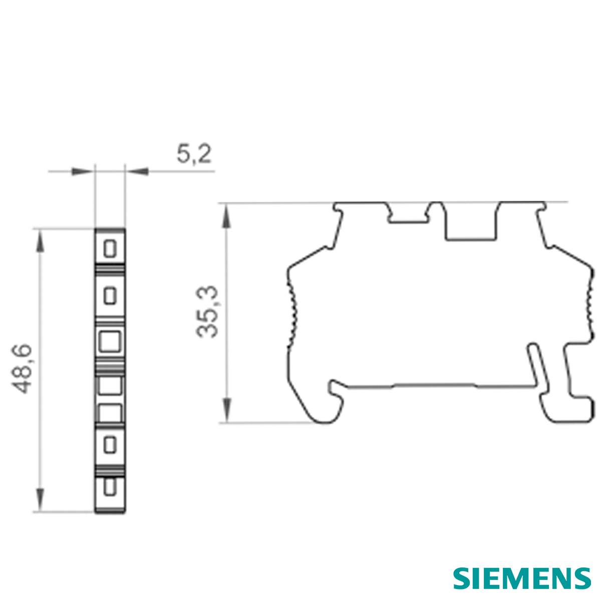 Poste Final Conector Passagem 5,15Mm Poliamida Cinza Ts-35 8WH91500CA00 Siemens