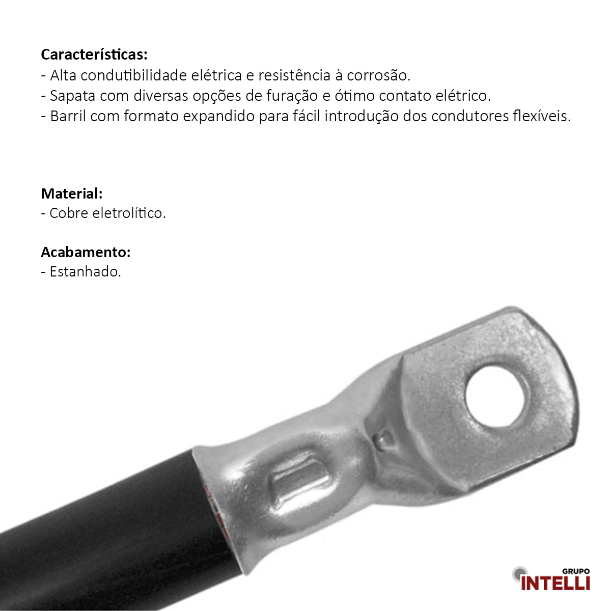 Terminal Compressão Boca Expandida 95Mm 1 Compressão 1 Furo F=10,5Mm 3/8 M10 13059 Intelli