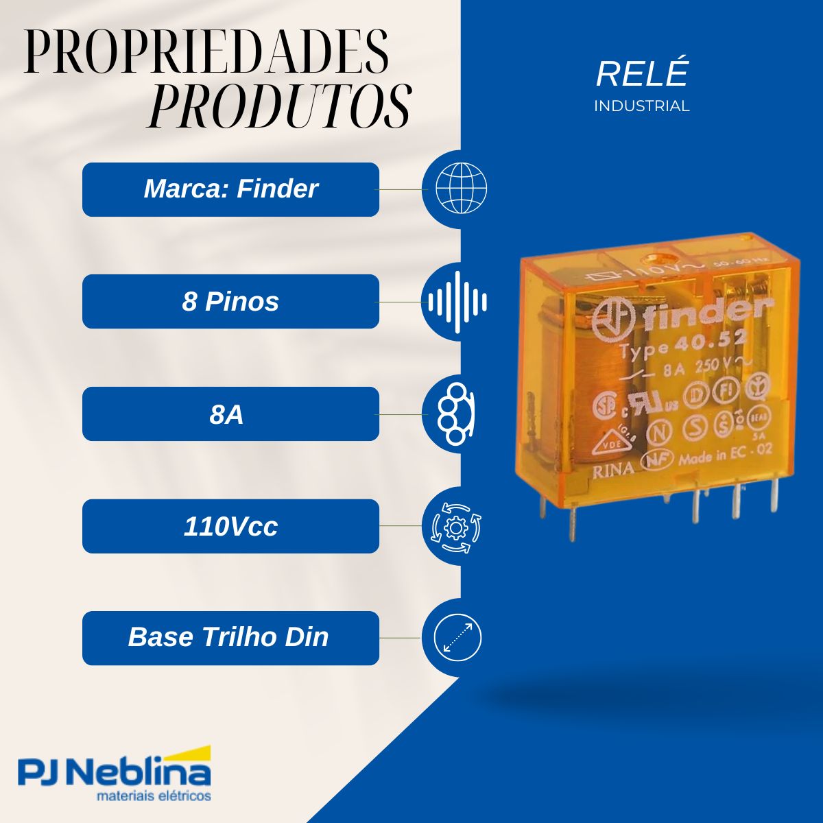 Rele Industrial Mini 8a 110vcc 2rev (dpdt)