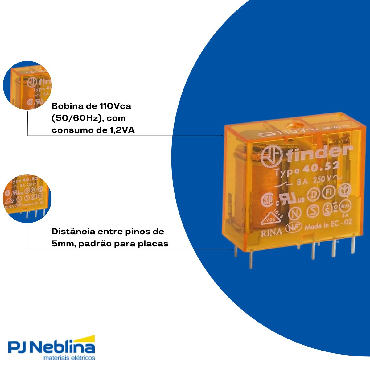 Rele Industrial Mini 8a 110vcc 2rev (dpdt)