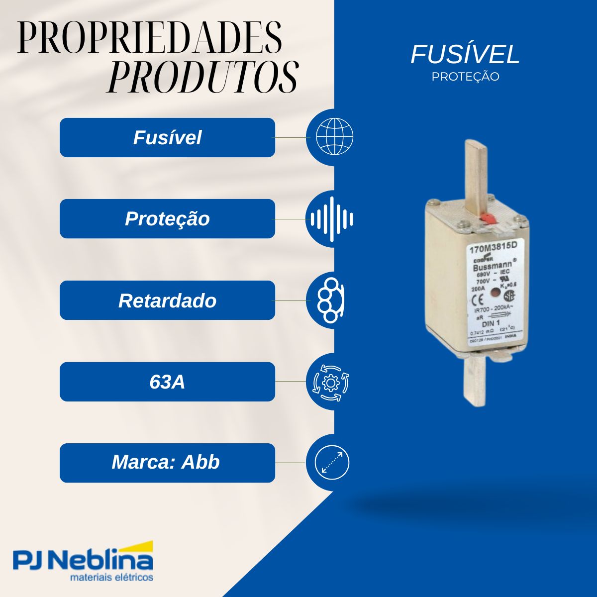 Fusivel Nh Ultra Rapido Ar 63a 690v 200ka T-000