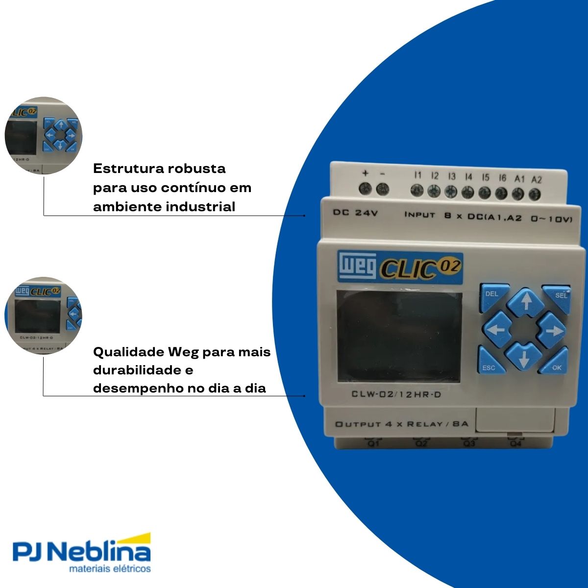 Controle Programável 24Vcc C/8 Entr.Dig. Saída Rele 4 Saídas 8A - Weg