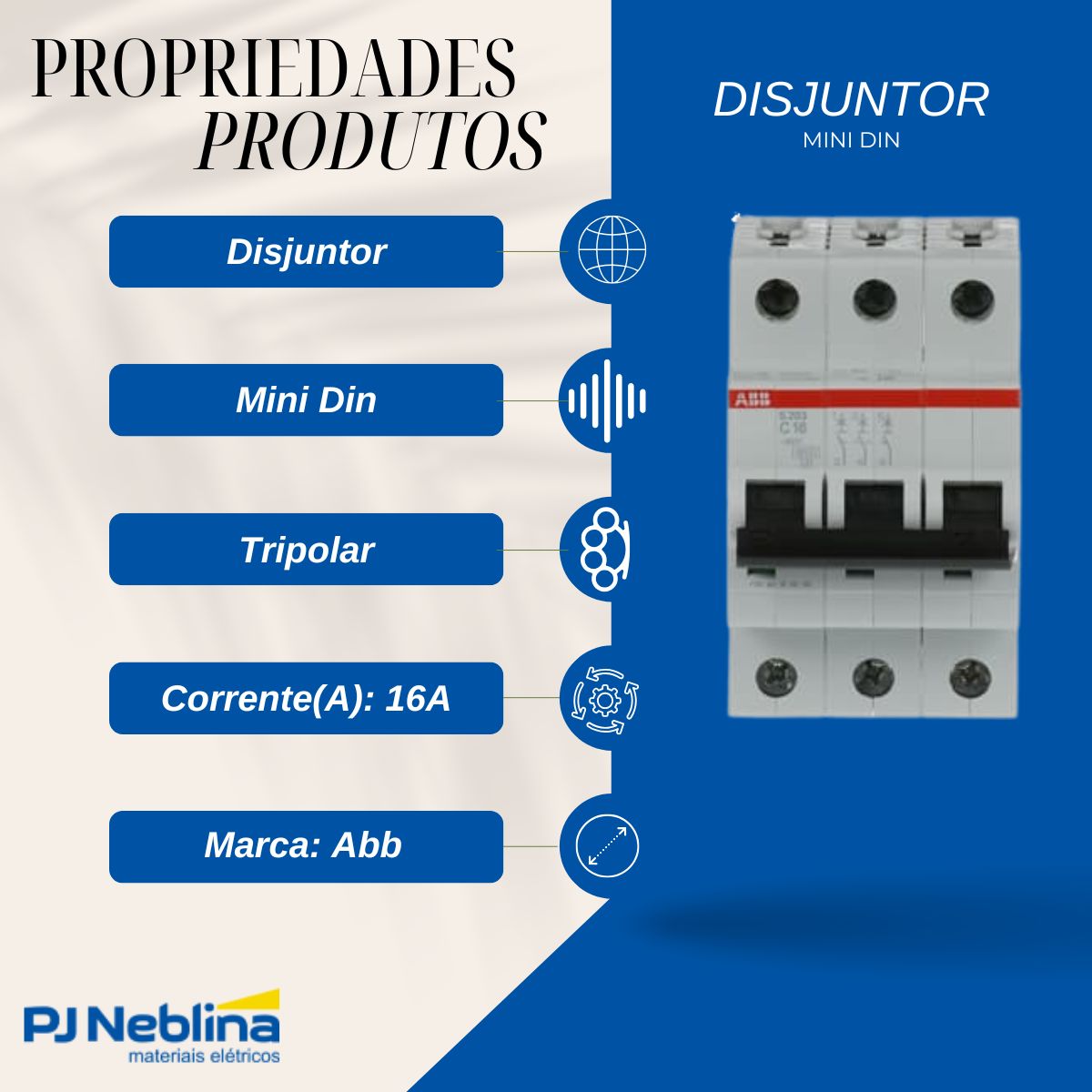 Disjuntor Mini Din Tripolar 16A Curva C 6Ka 230/400V - Abb