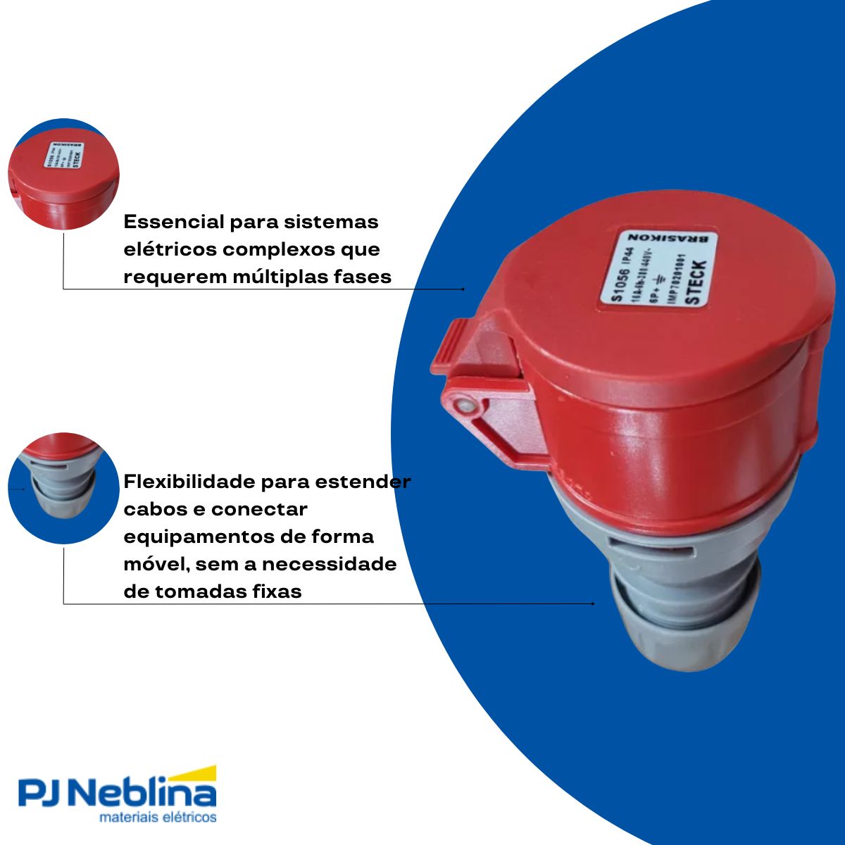 Acoplamento Brasikon 6P+T 380/440V 16A 6H Vermelho - Steck