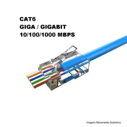 Conector Modular Para Cabo Sólido Rj45 Macho Cat6 8 Vias Transparente Com Guia - Furukawa