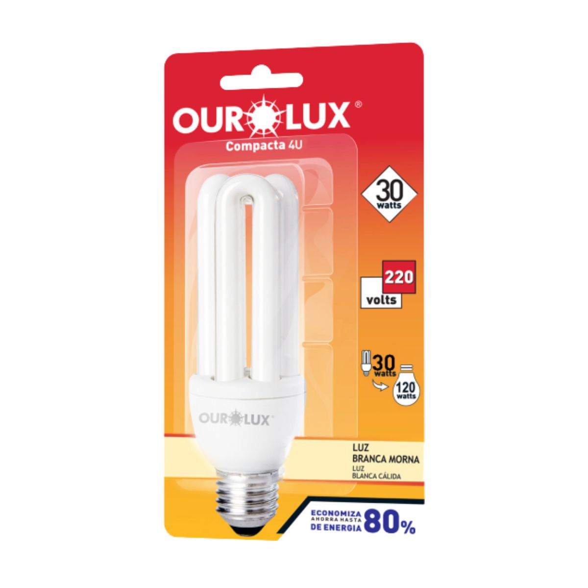 Lâmpada Fluorescente Compacta 4U 30W 220V 2700K Luz Amarela - Ourolux