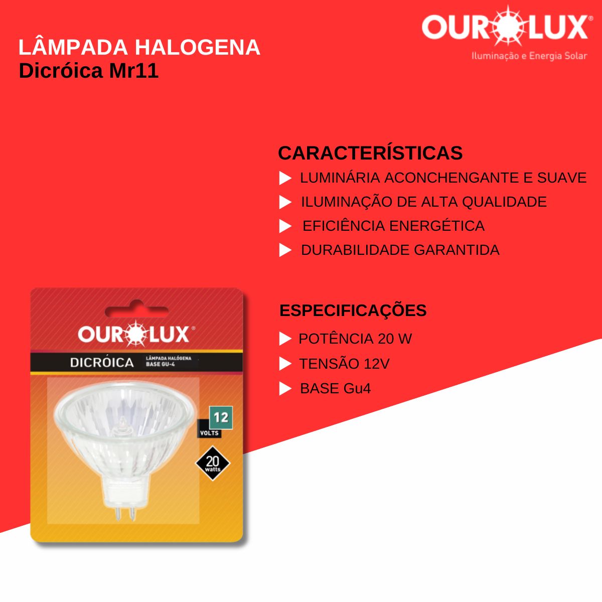 Lâmpada Halogéna Dicróica Mr11 20W 12V Gu4 Luz Amarela - Ourolux