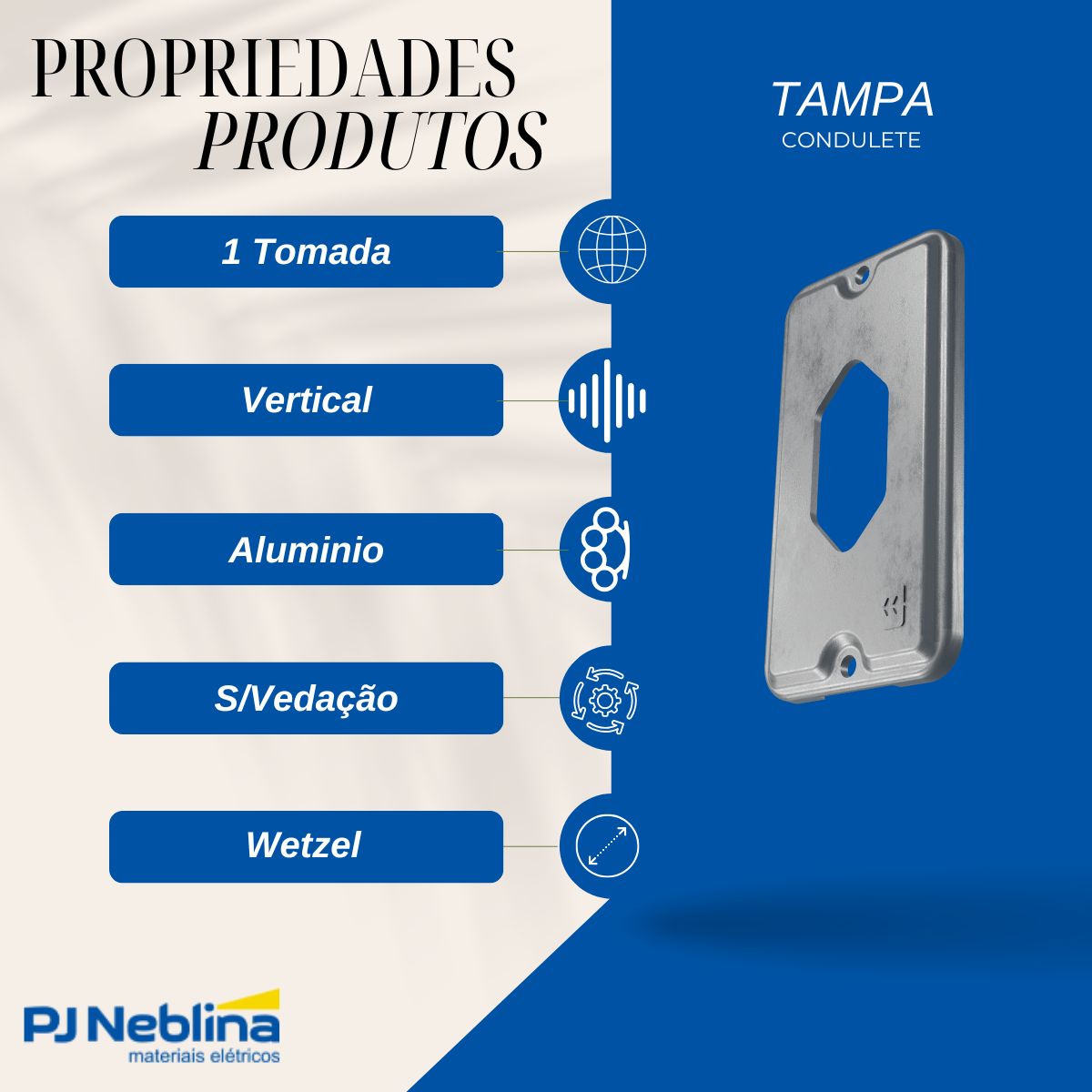 Tampa Condulete 1 Tom Hexagonal Vertical Alumínio 1/2-3/4 S/Pintura S/Vedação - Wetzel