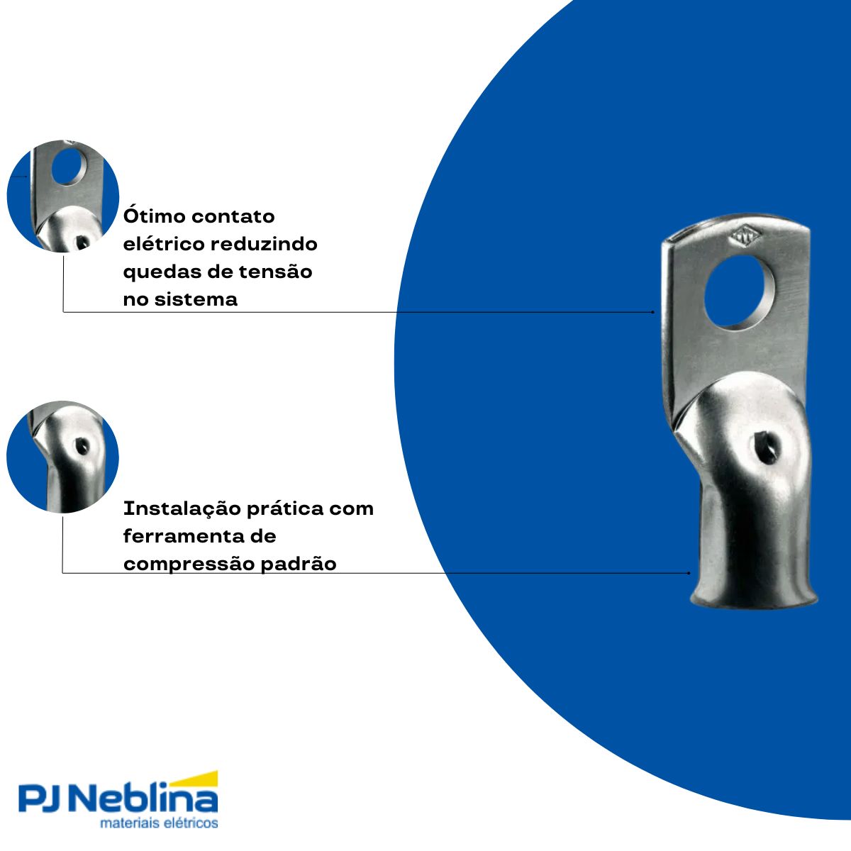 Terminal Compressao Boca Expandida 50mm 1 Compr 1 Furo F=13,