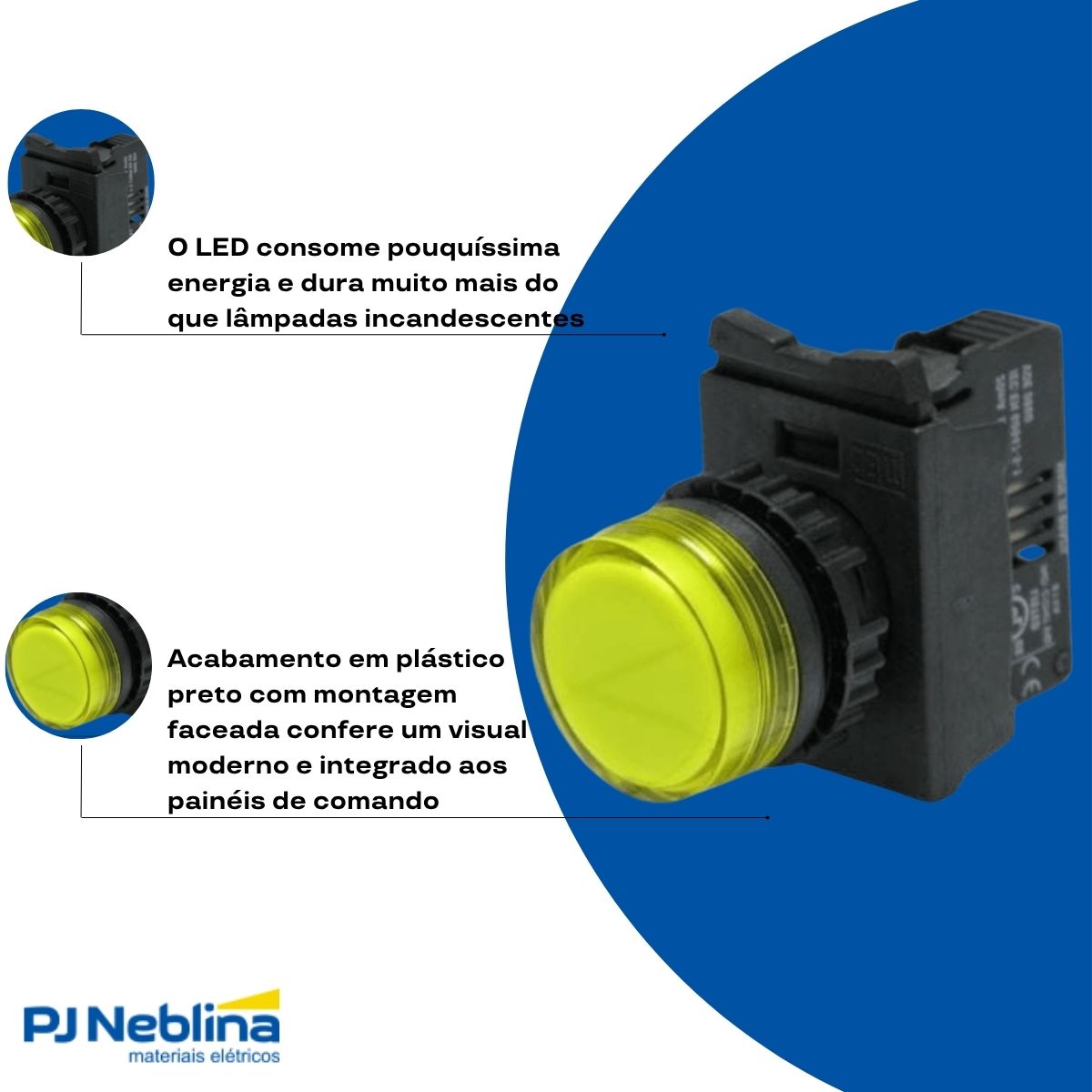 Sinaleiro Modular Faceado Redondo 22 mm 220-240V Plástico Led Amarelo Plástico Preto Ip66 - Weg