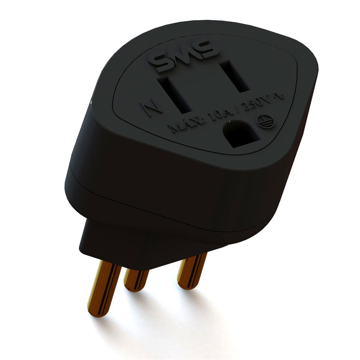 Adaptador Para Tomada Padrão Preto Nbr14136 Bivolt 10A 3 Polegada Preto - Sms