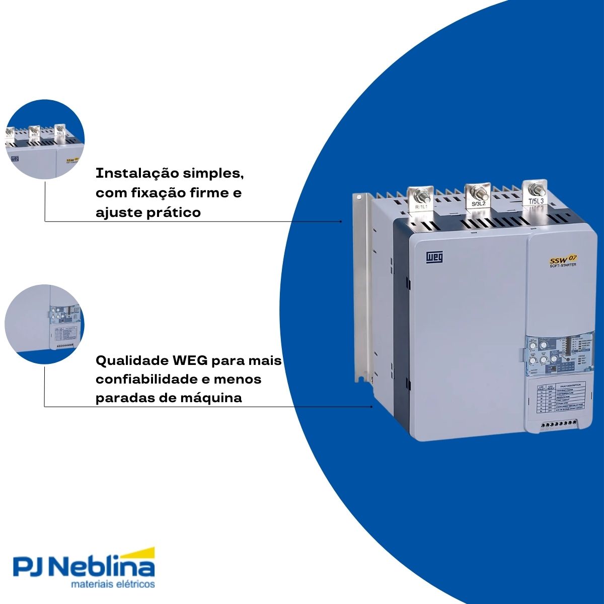 Chave Partida Softstarter Trifásico 200A 94-264V 150Kw Ip00 - Weg