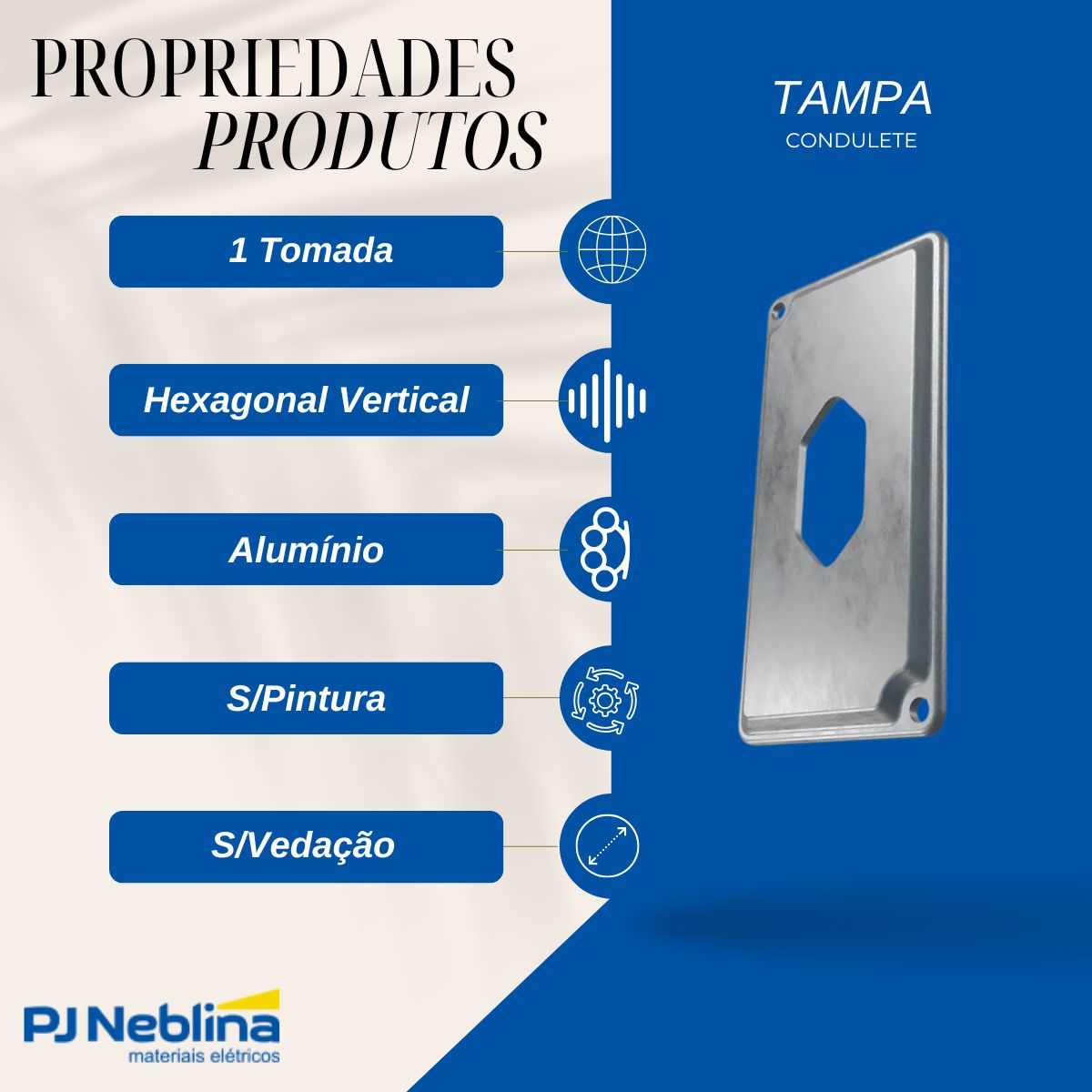 Tampa Condulete 1 Tom Hexagonal Vertical Alumínio 1Pol S/Pintura S/Vedação - Wetzel