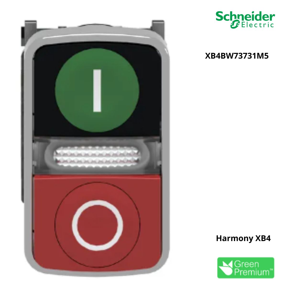 Botão Comando Pulsador Faceado/Saliente Iluminado Retangular 22Mm Metálico Verde/Vermelho 1Na+1Nf Led 220-240V (I/O) XB4BW73731M5 - Schneider Eletric