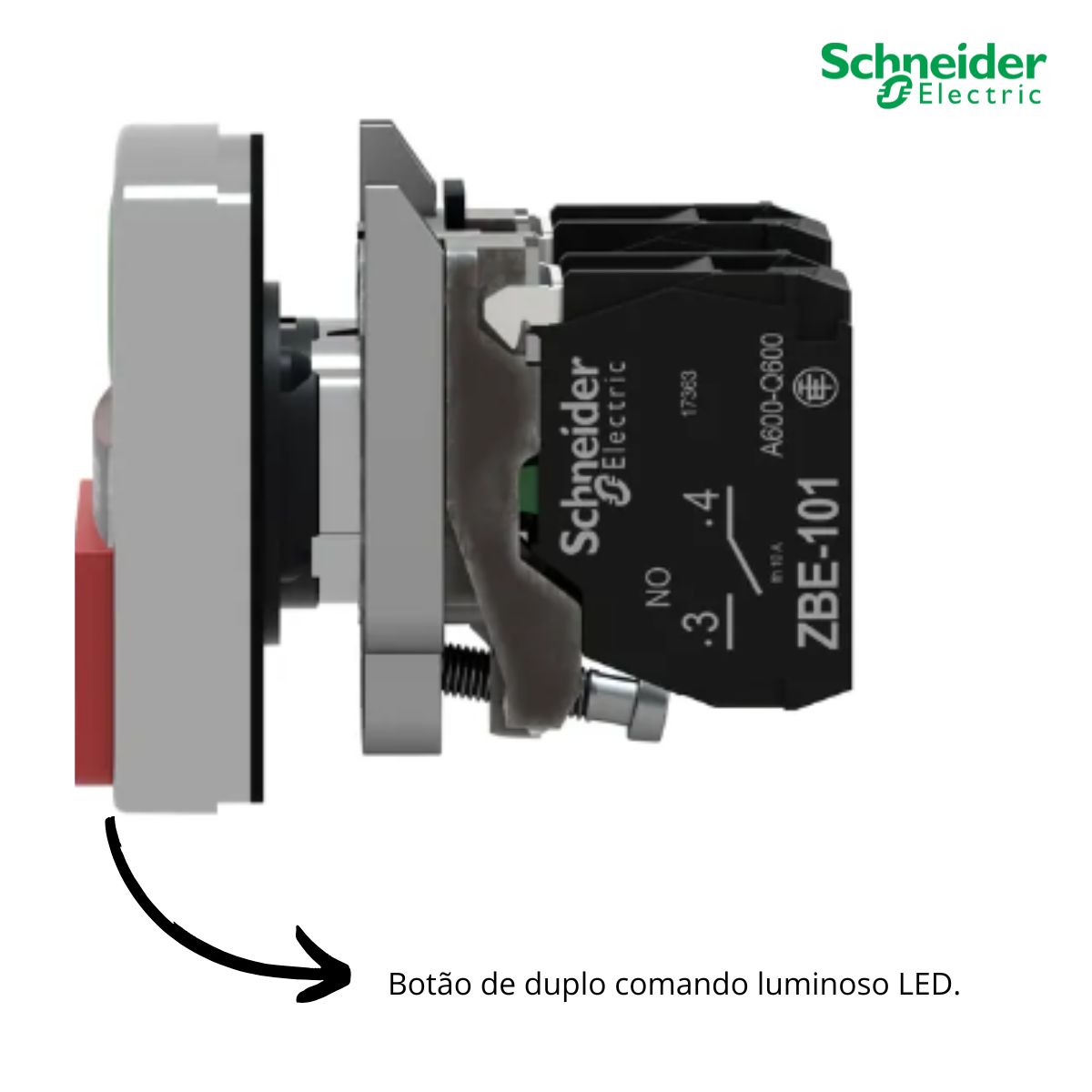 Botão Comando Pulsador Faceado/Saliente Iluminado Retangular 22Mm Metálico Verde/Vermelho 1Na+1Nf Led 220-240V (I/O) XB4BW73731M5 - Schneider Eletric