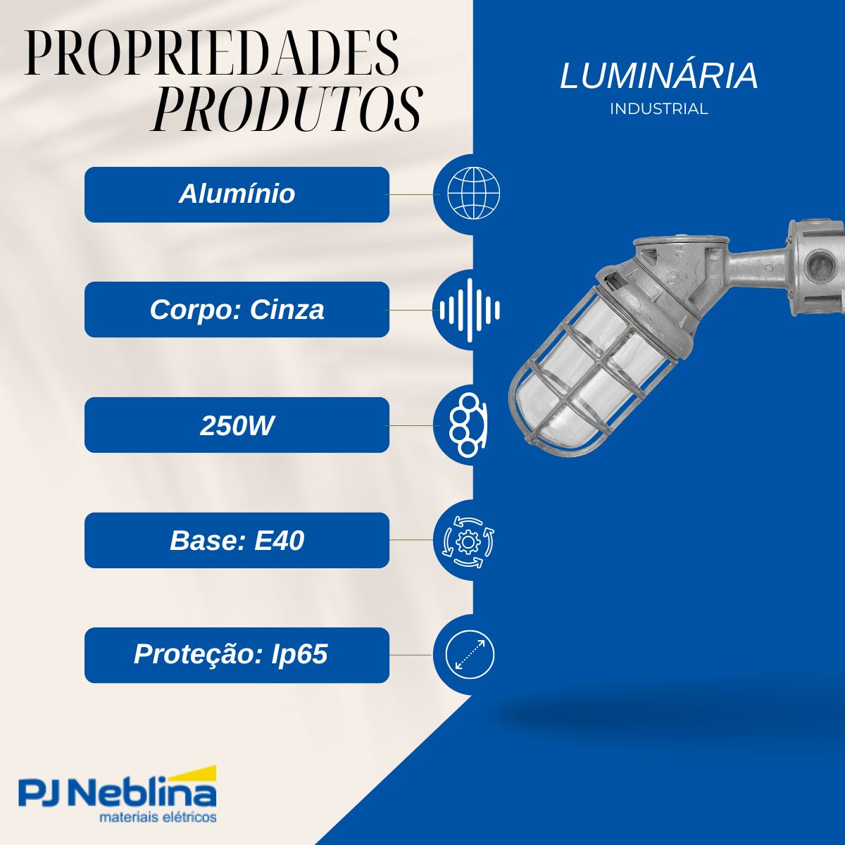 Luminária Industrial Arandela Tgvp Cz 250W E40 Difusor Vidro Alcalino 3/4 Bsp C/Aloj/Refl/Grade - Wetzel