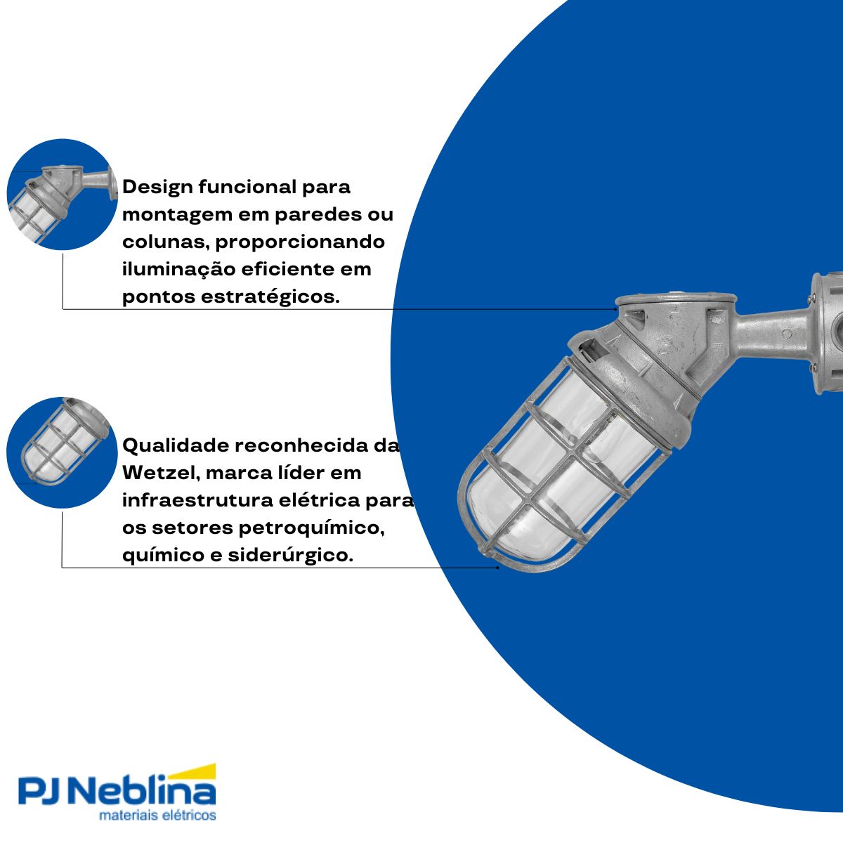 Luminária Industrial Arandela Tgvp Cz 250W E40 Difusor Vidro Alcalino 3/4 Bsp C/Aloj/Refl/Grade - Wetzel