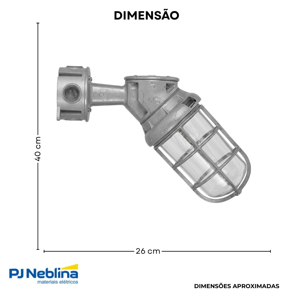Luminária Industrial Arandela Tgvp Cz 250W E40 Difusor Vidro Alcalino 3/4 Bsp C/Aloj/Refl/Grade - Wetzel