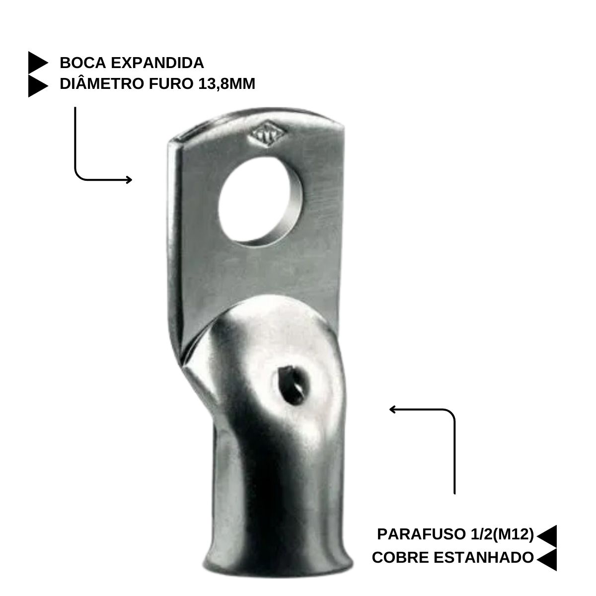 Terminal Compressão 240Mm 1 Compressão 1 Furo F=13,8Mm 1/2 Polegadas M12 Cobre Estanhado Magnet
