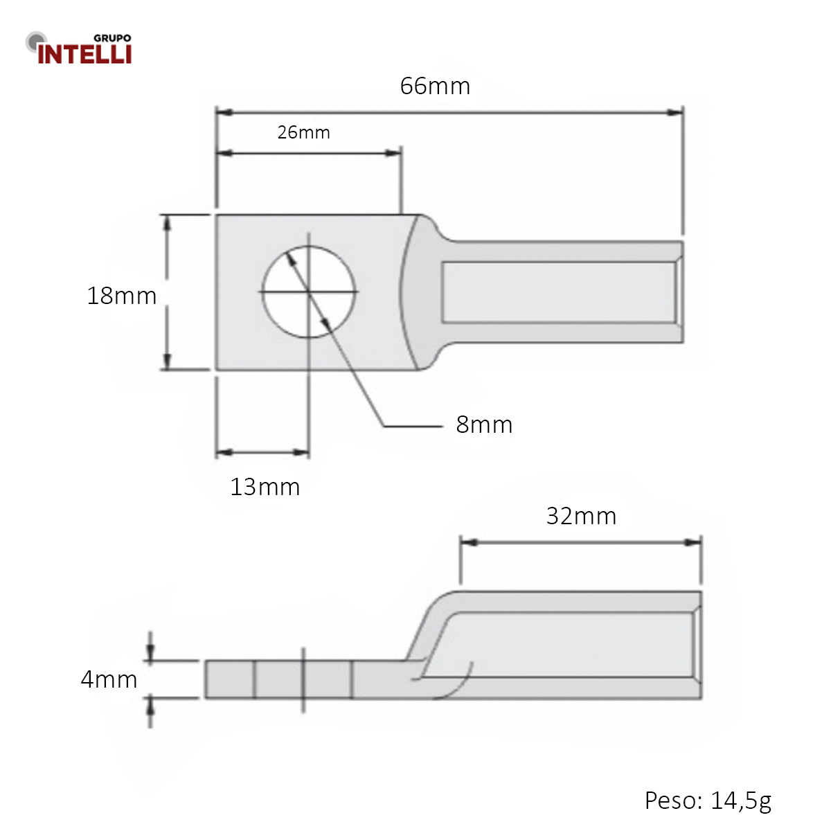 Terminal Compressão Cabo/Barramento 16Mm 1 Furo F=8Mm 5/16 (M8) 9483 Intelli