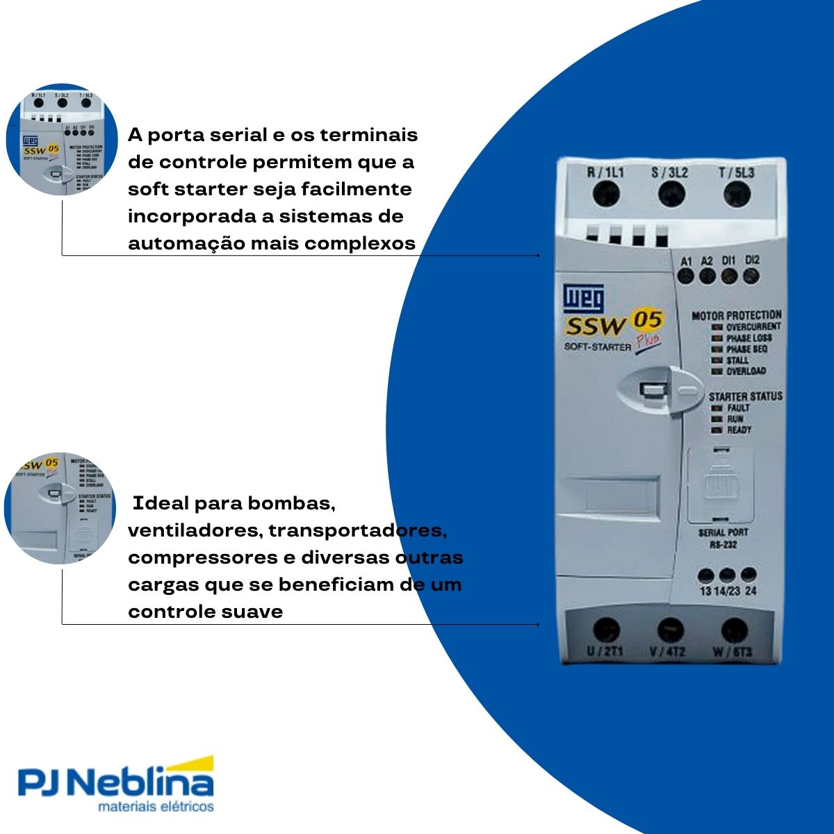 Chave Partida Softstarter Bifásico 23A 220-460V 11Kw Ip00 - Weg