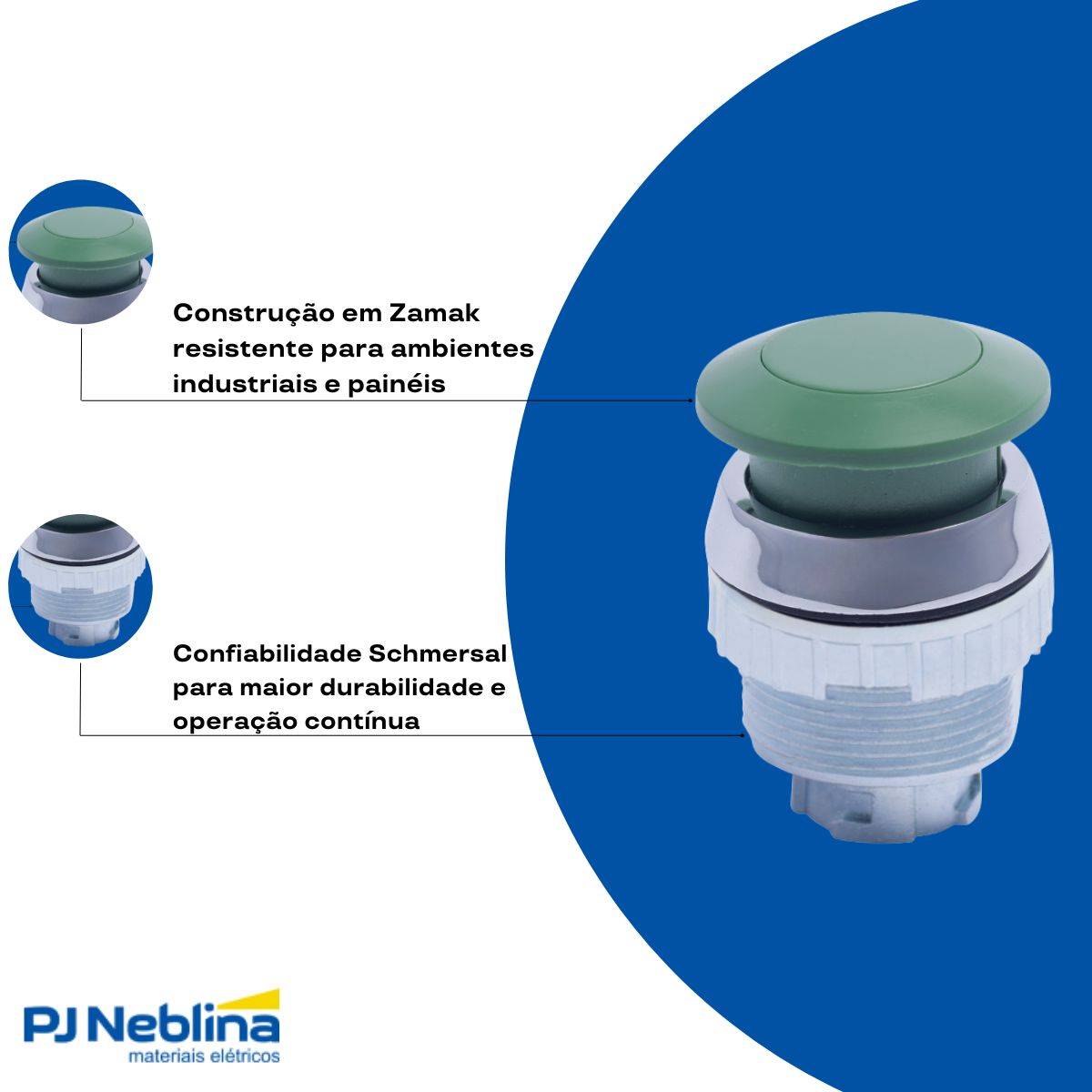 Botão Emergência Cogumelo 36 mm Pulsador 30 mm Zamak Verde 1Na+1Nf - Ace Schmersal