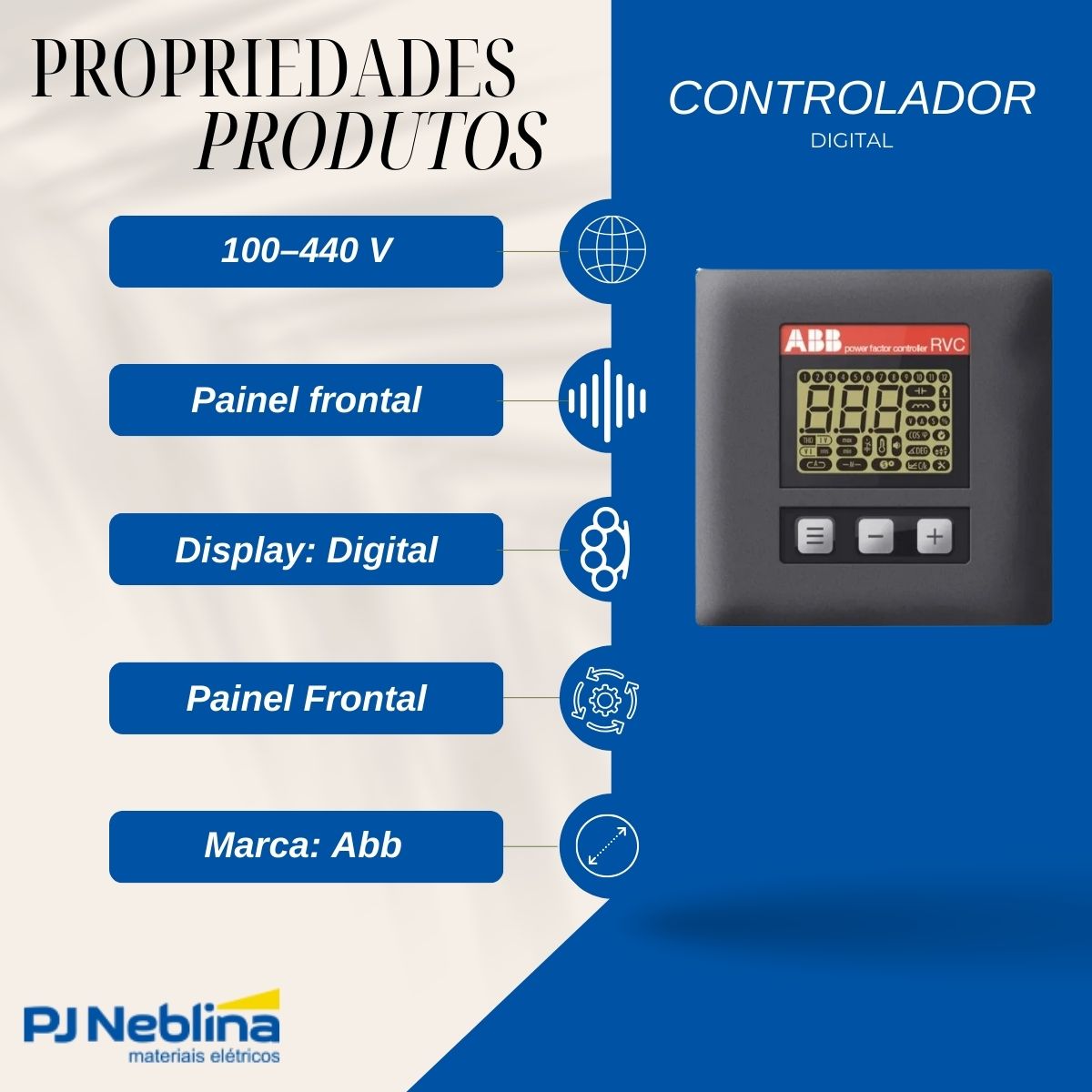 Controlador Fator Potencia Digital 100-440V 690Vca 6 Saídas 1Tc Ajust Aut Prog - Abb