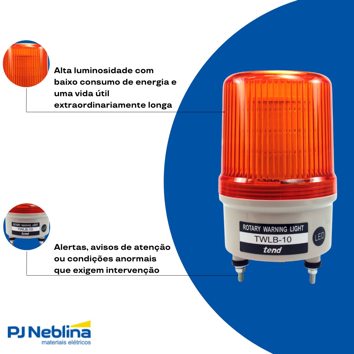 Sinalizador Luminoso Giroled Continuo 24V Led 100Mm Lr C/Buzzer - Metaltex