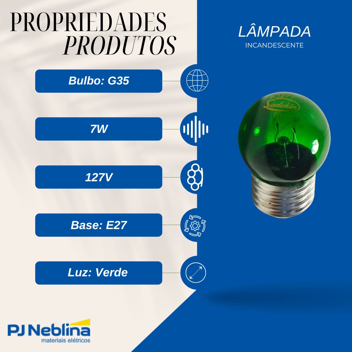 Lâmpada Incandescente Bolinha G35 7W 127V E27 Verde - Sadokin