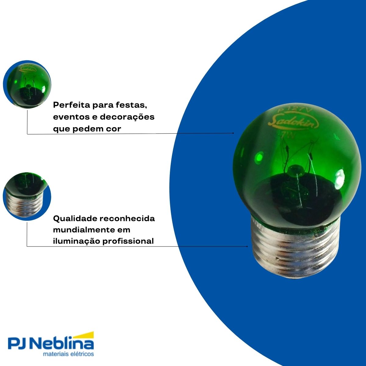 Lâmpada Incandescente Bolinha G35 7W 127V E27 Verde - Sadokin