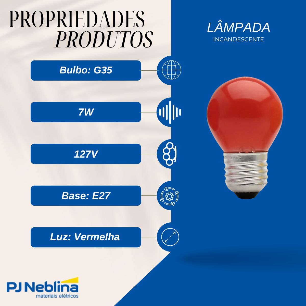 Lâmpada Incandescente Bolinha G35 7W 127V E27 Vermelha - Sadokin