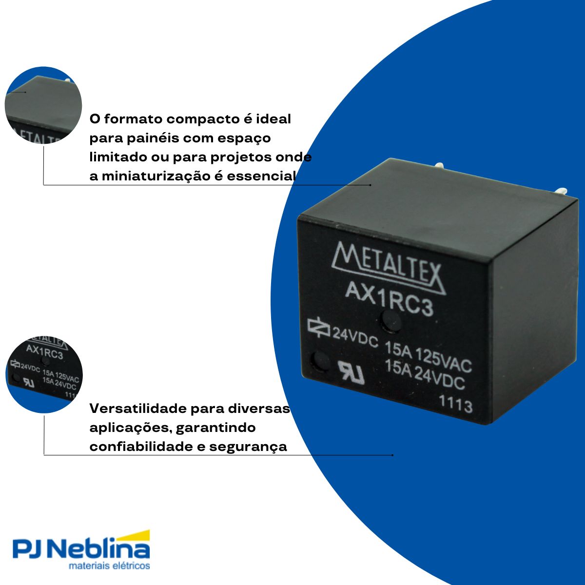 Relé Industrial Mini 15A 24Vcc 1 Rev (Spdt) - Metaltex