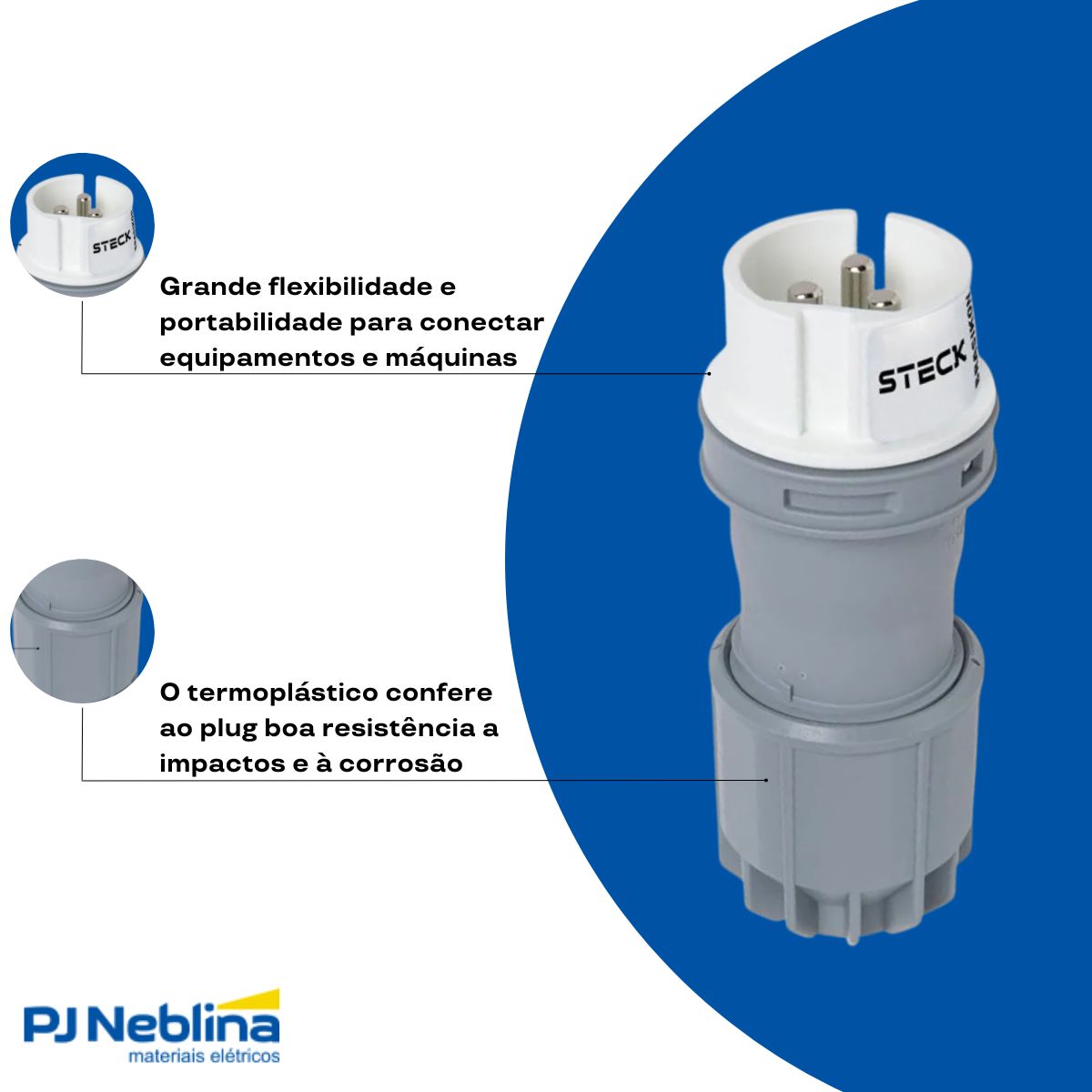 Plug Macho Móvel Termoplástico 3P 16A 42V Branco 12H - Steck