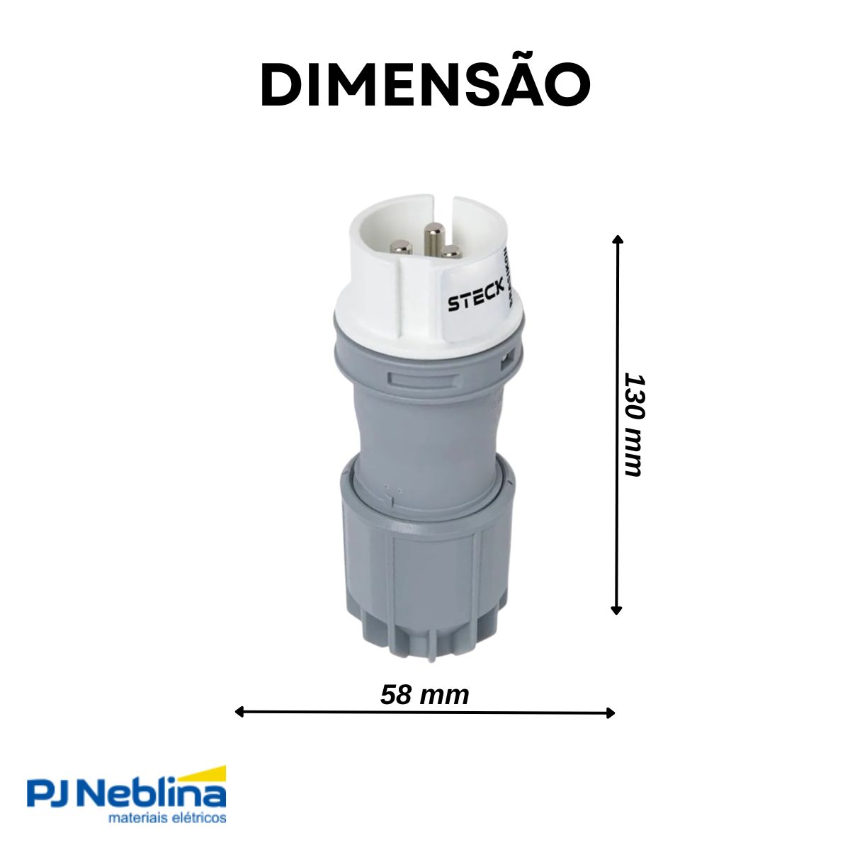 Plug Macho Móvel Termoplástico 3P 16A 42V Branco 12H - Steck