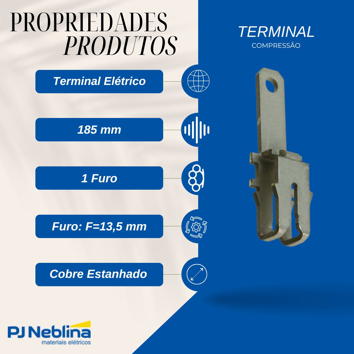 Terminal Compressao Boca Expandida 185mm 1 Compr 1 Furo F=13