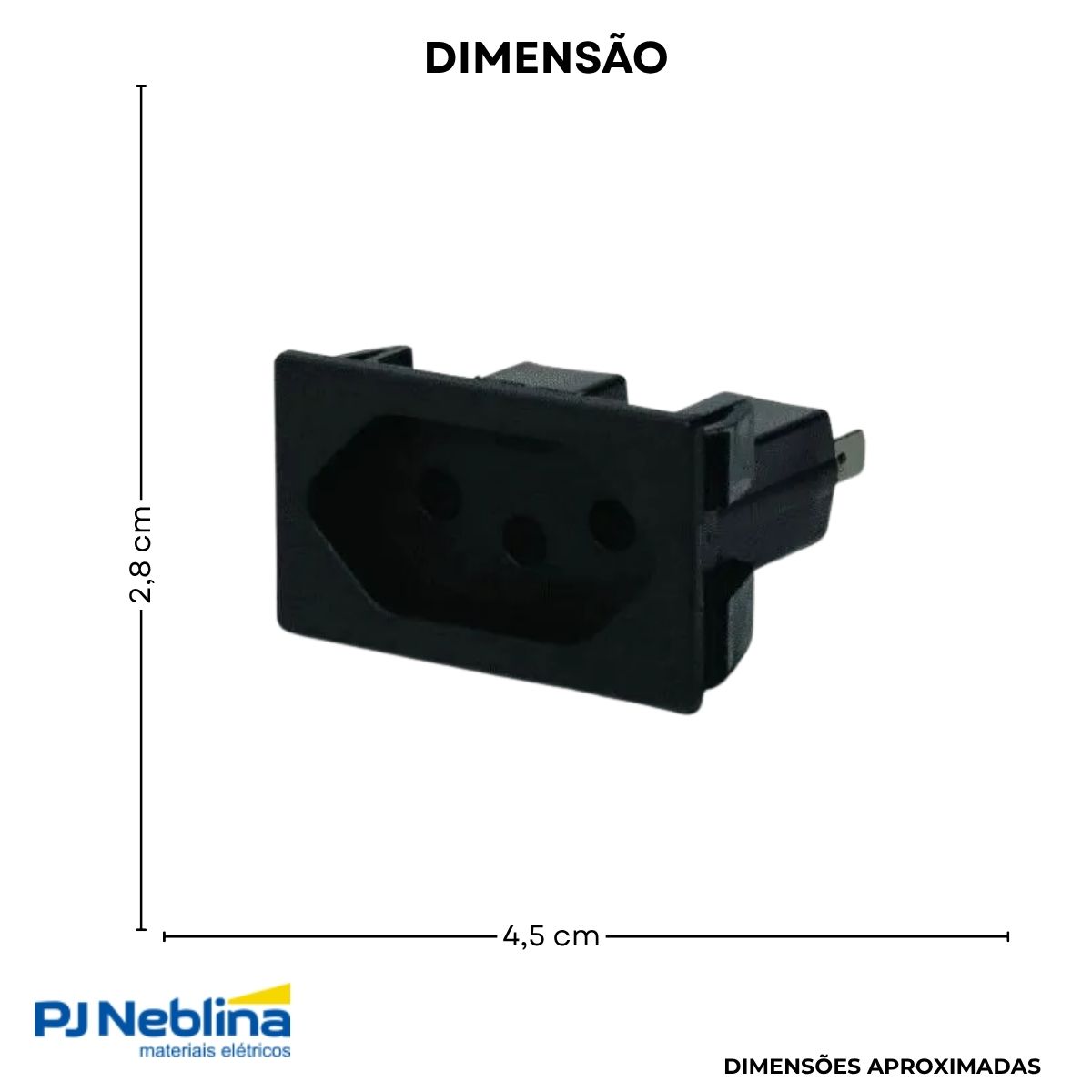 Tomada Embutir Painel 2P+T Retangular 10A 250V Pt Terminal Faston - Steck