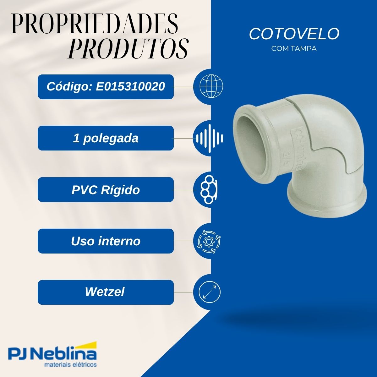 Cotovelo Pvc 1Pol S/ Rosca Branco - Wetzel