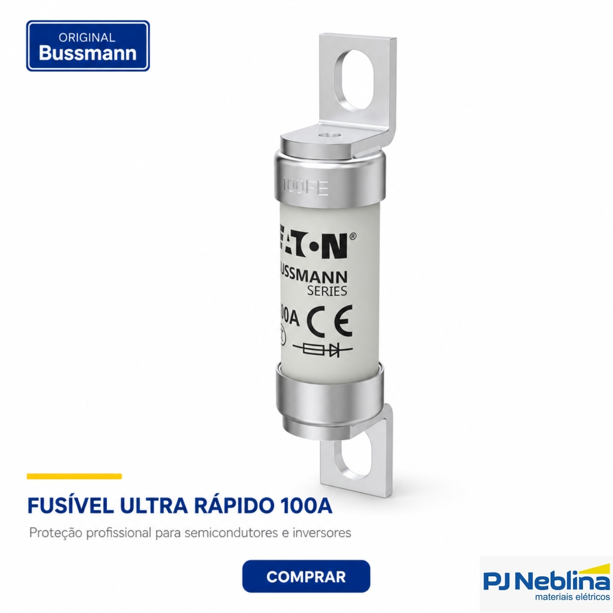Fusível Cartucho Ultra Rápido Ar 100A 690V 200Ka 19X77Mm 100FE 10Uni - Bussmann Eaton