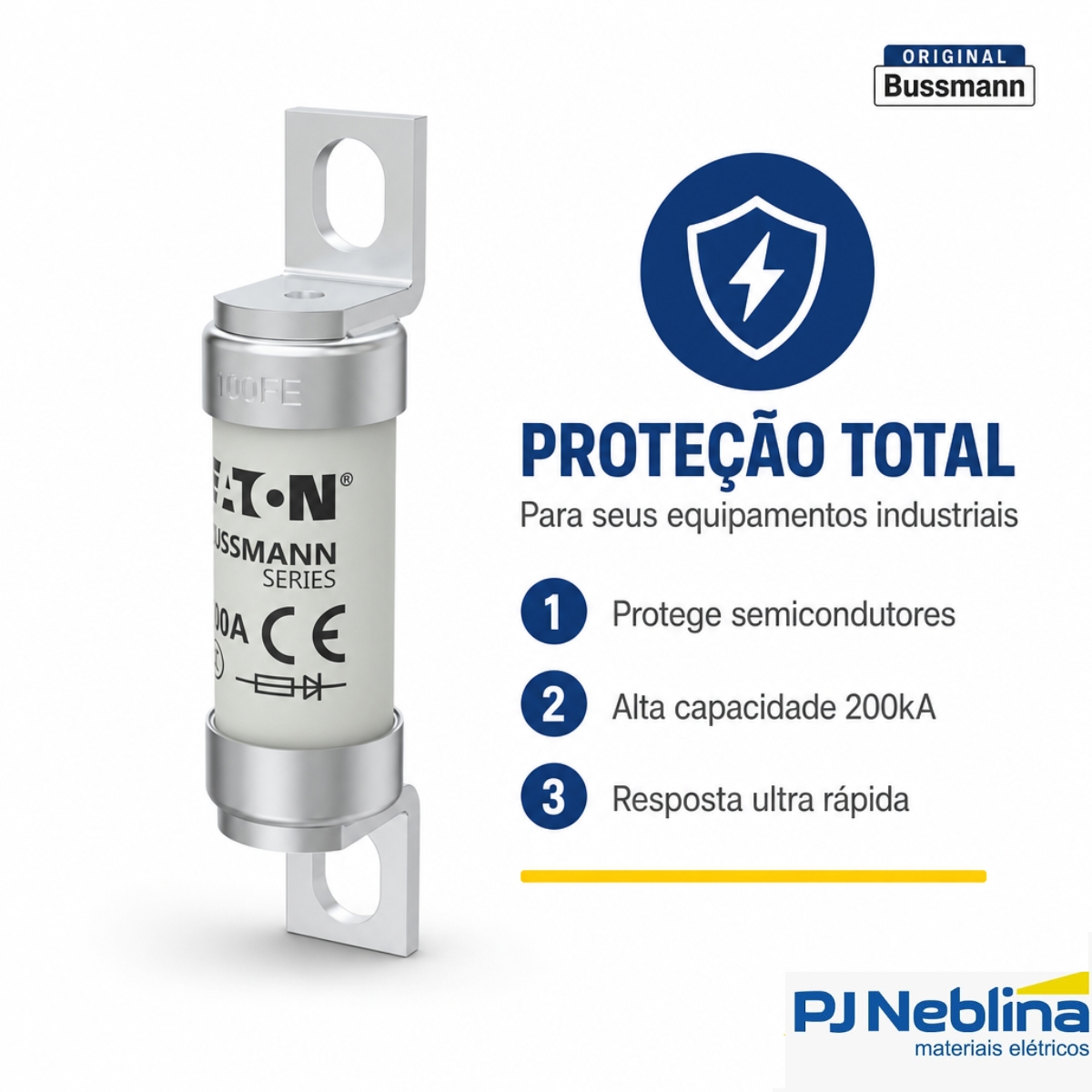 Fusível Cartucho Ultra Rápido Ar 100A 690V 200Ka 19X77Mm 100FE 10Uni - Bussmann Eaton