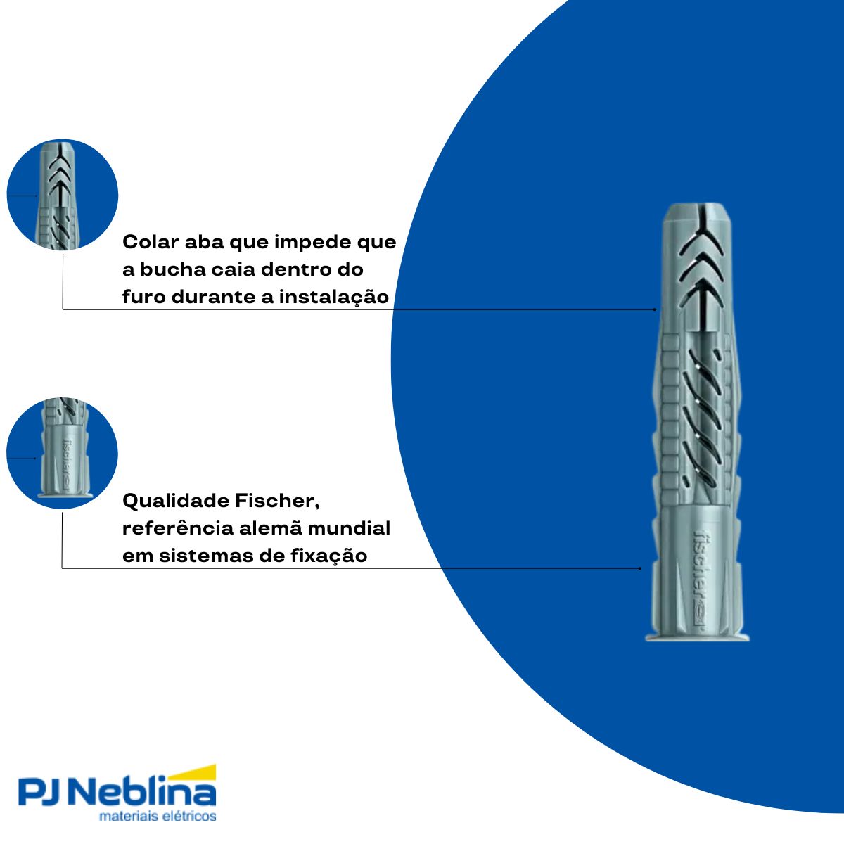 Bucha Fixação Universal Ux8 8Mm Nylon Cinza - Fischer