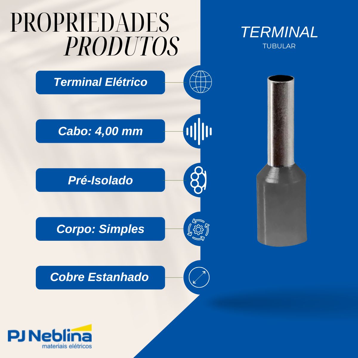 Terminal Tubular (Ilhos) 4,00Mm (12Awg) Pré-Isolado Cinza - Intelli