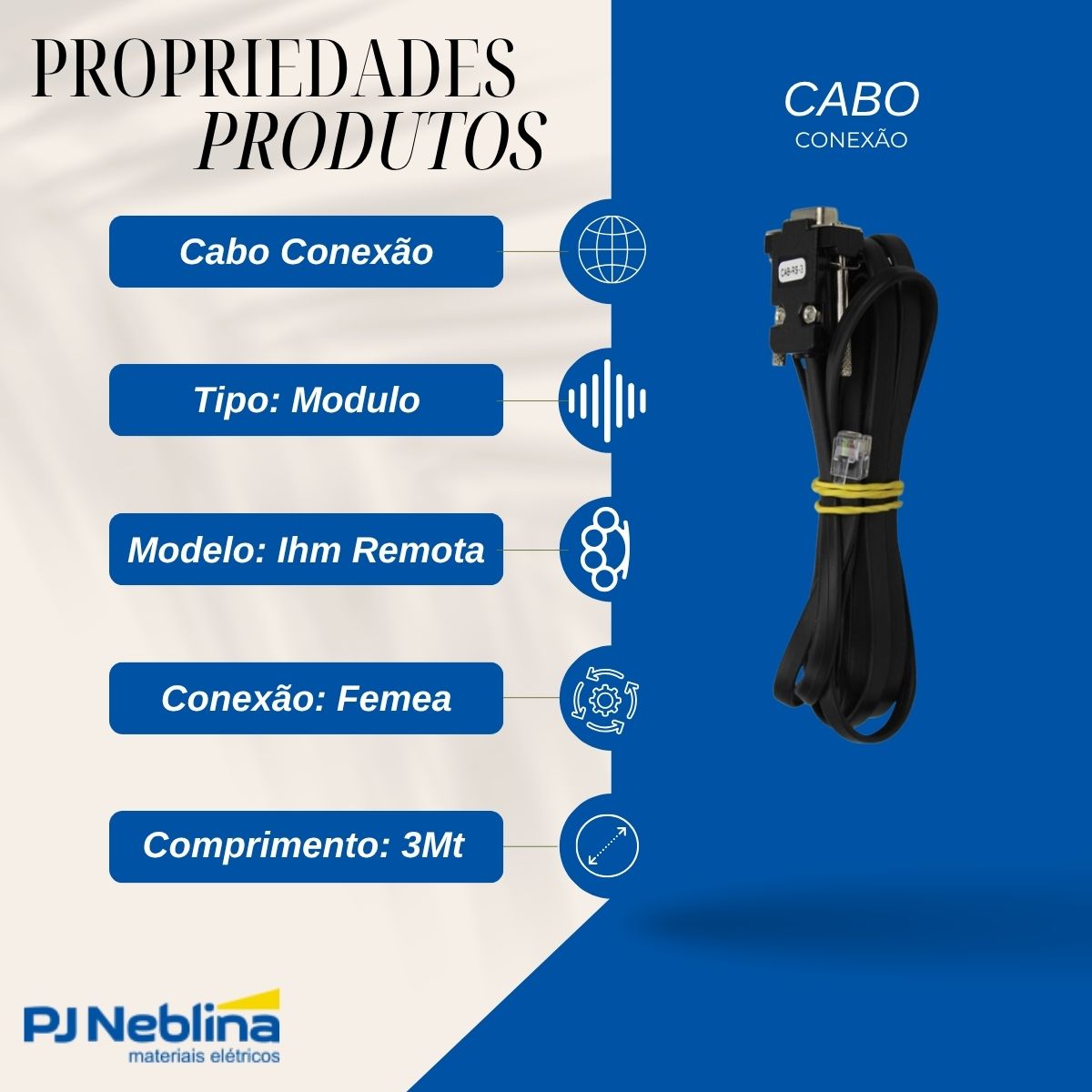Cabo Conexão Modulo Ihm Remota Db9/Rj11 Femea 3Mt - Weg