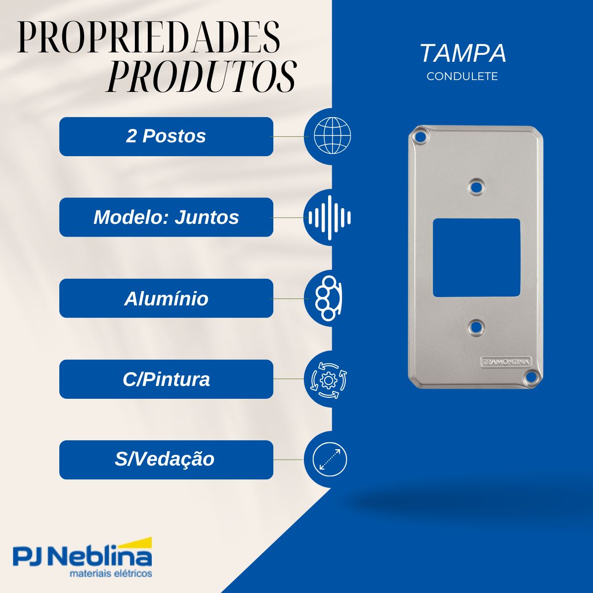 Tampa Condulete 2 Postos Juntos Alumínio 1Pol C/Pintura Cz S/Vedação - Tramontina