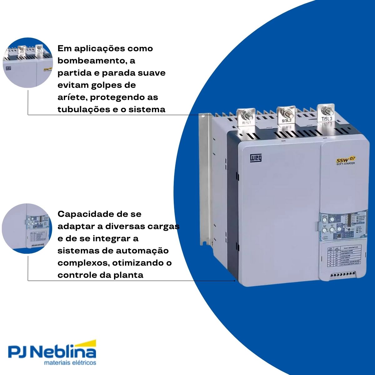 Chave Partida Softstarter Trifásico 130A 220-575V 55Kw Ip00 - Weg