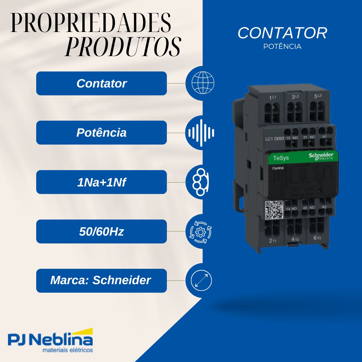 Contator Potencia Tripolar 9A 220V 1Na+1Nf 50/60Hz - Schneider