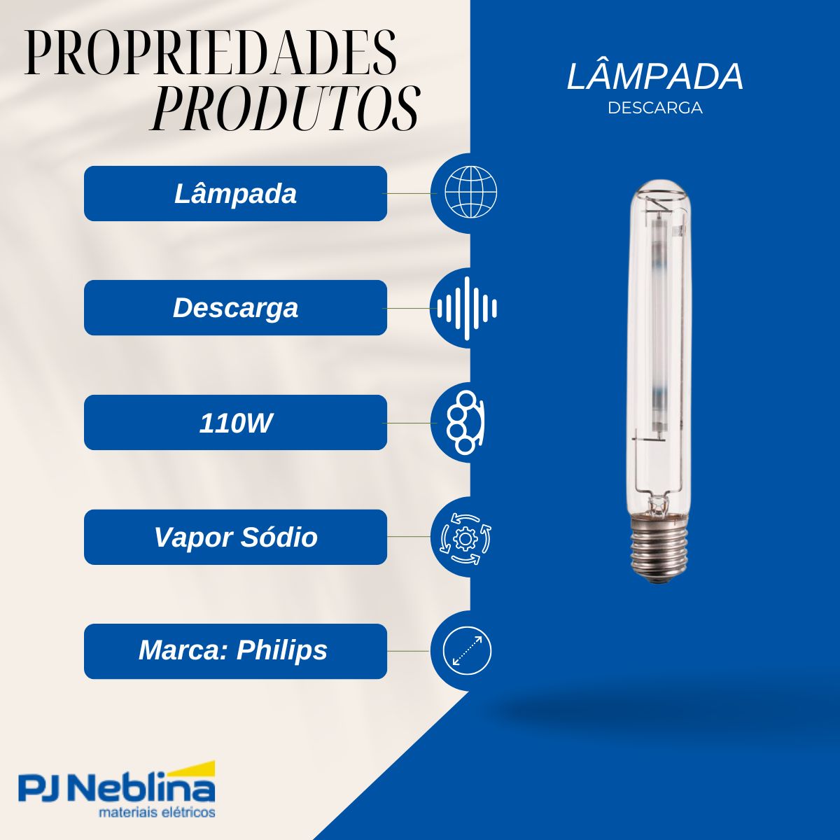 Lâmpada Vapor Sódio Tubular 110W E40 2000K Branco Quente - Philips