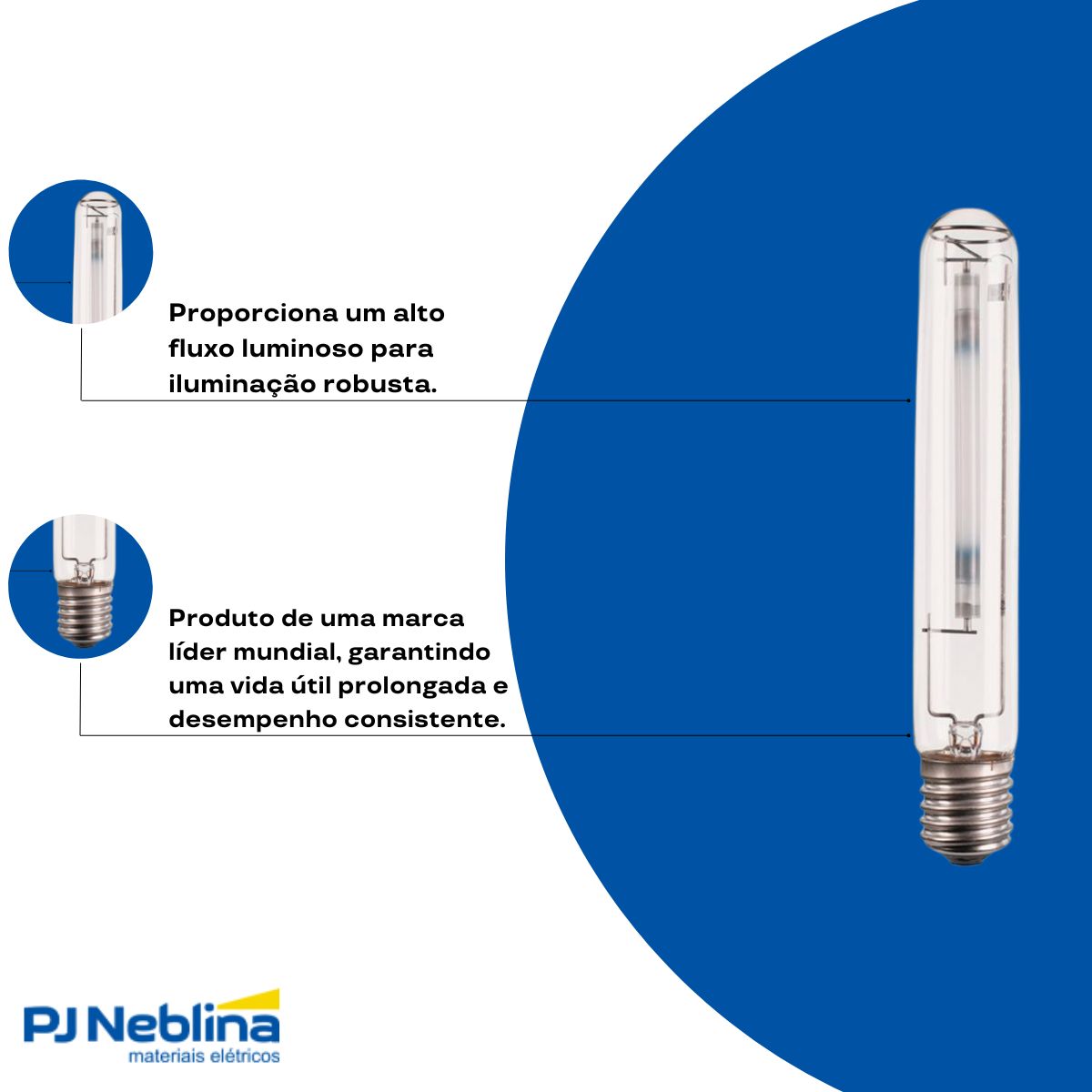 Lâmpada Vapor Sódio Tubular 110W E40 2000K Branco Quente - Philips