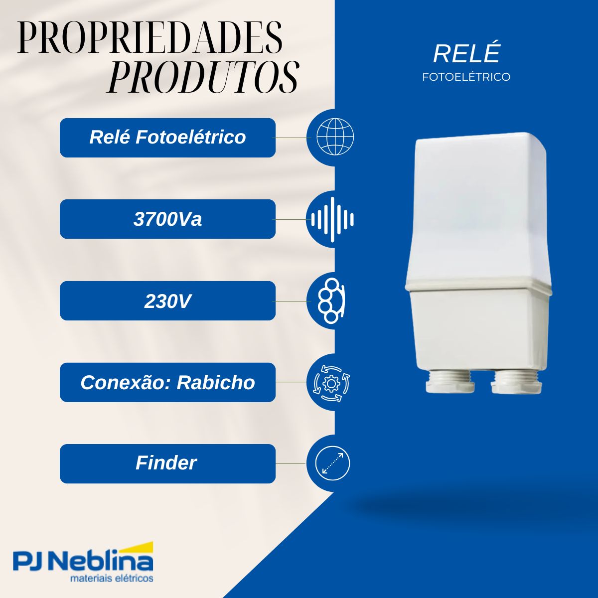 Rele Fotoelétrico Saída Dupla 3700Va 2Na 230V Rabicho Branco - Finder